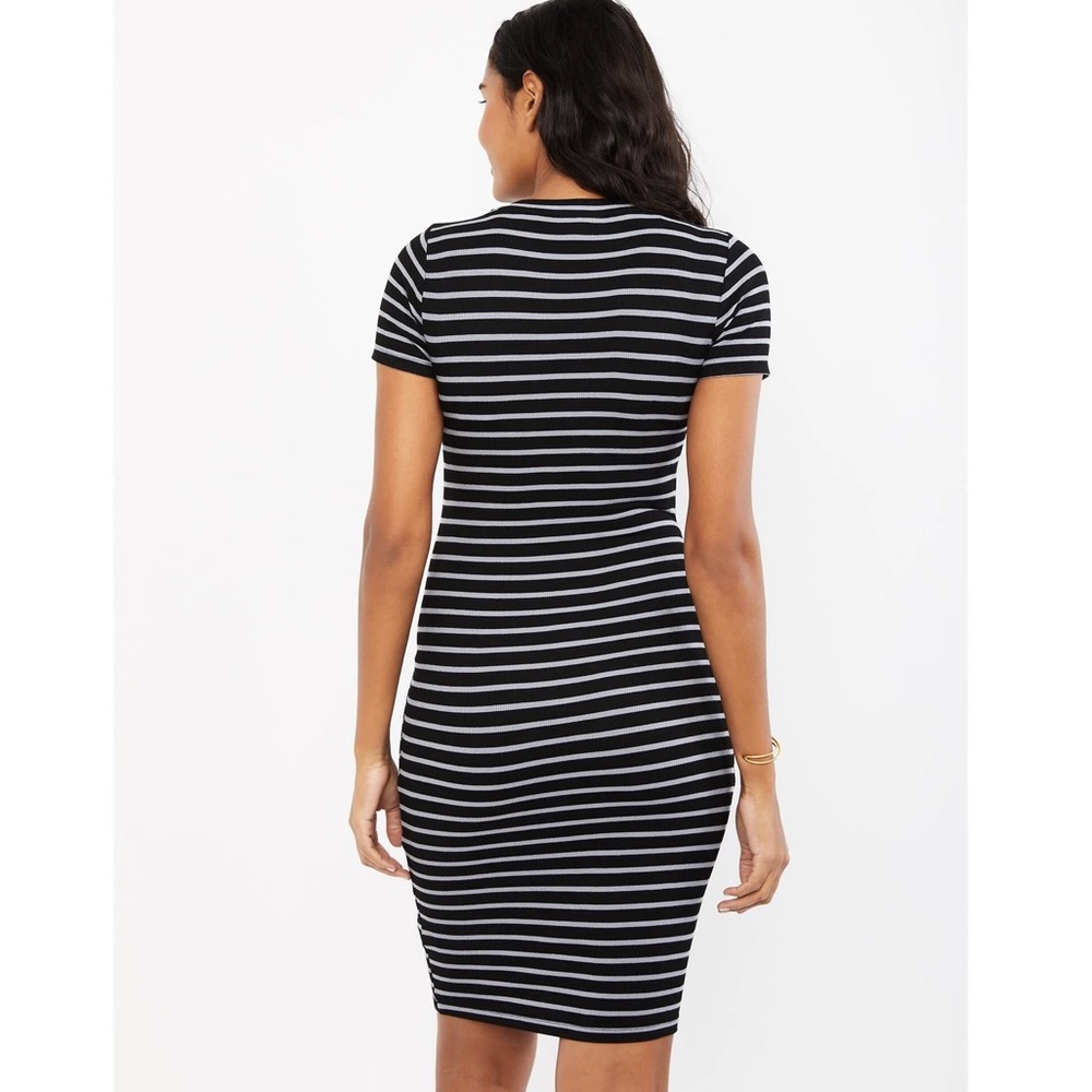 Black/gray stripe rib knit maternity t-shirt dress